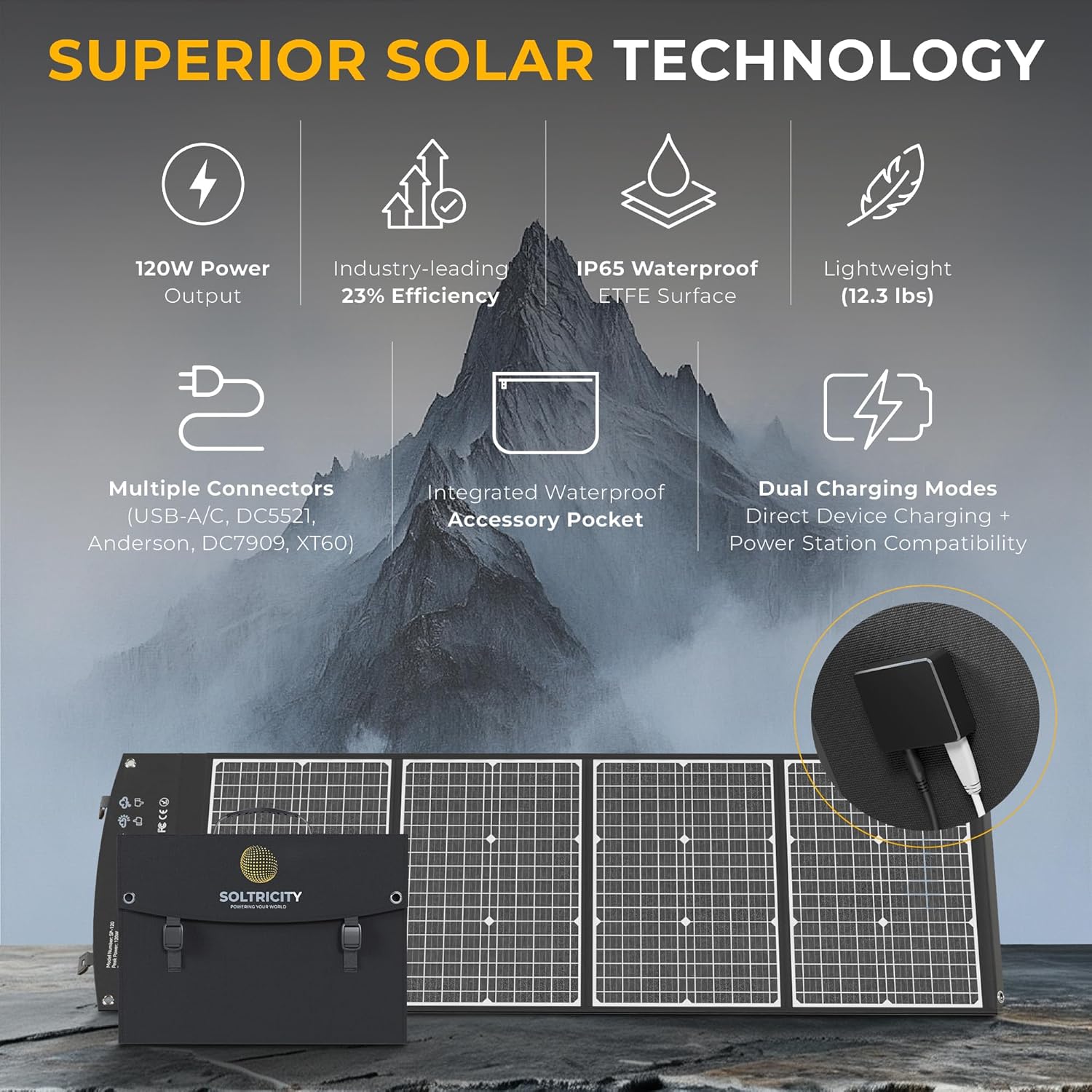 Soltricity 120W Portable Solar Panel – Best Folding Solar Panel for Camping, RV & Backup Power